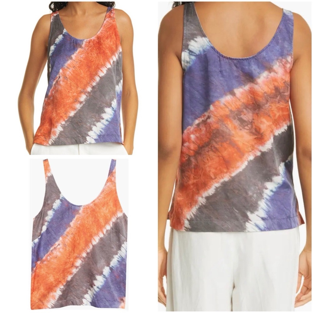 Raquel Allegra Size 1 - US S Tie Dye Silk Cotton Scoop Neck Tank Top USA $295